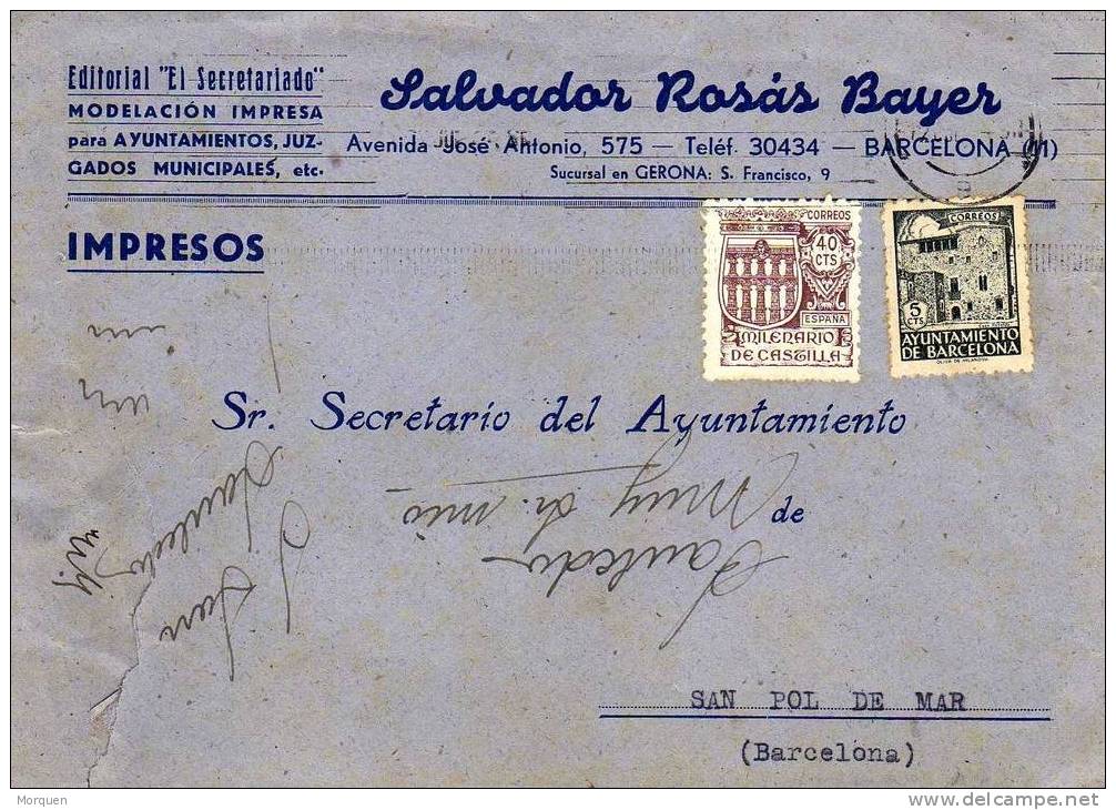4933. Carta Barcelona 1945. Sello Recargo Exposicion - Barcelona