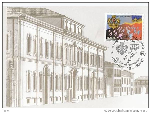 ITALIA 2005 CARTOLINA FDC**: ONORE ALLA BRIGATA "SASSARI". ANNULLO SPECIALE SASSARI + SPECIMEN - WW1