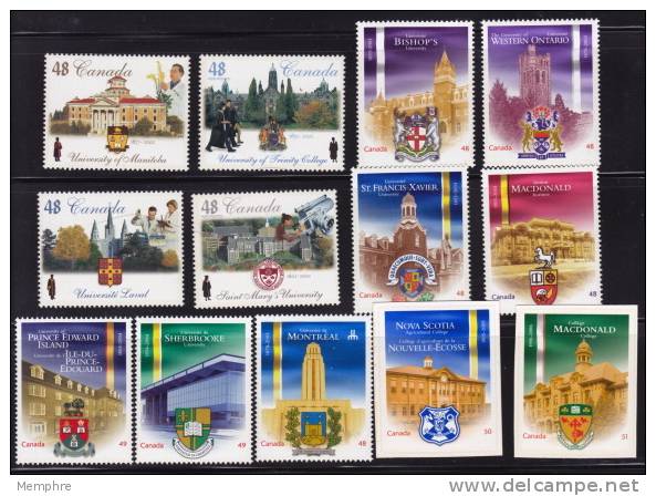 2002-6   Universités Série Complète De 13 Sc 1941-4, 1973-7, 2033-4, 2089, 2172 - Unused Stamps