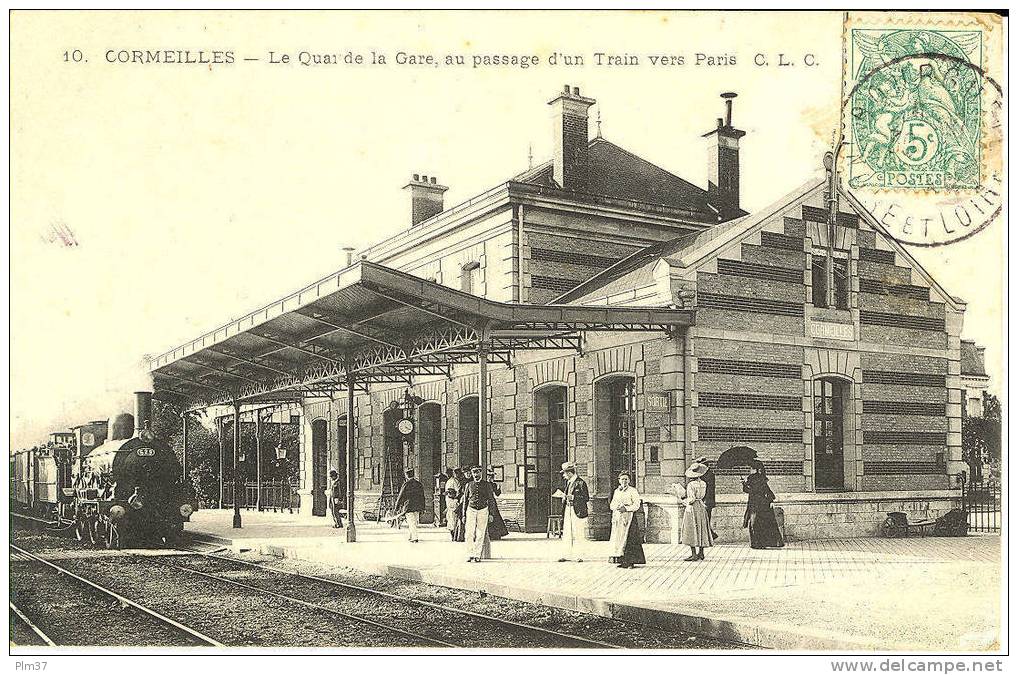 CORMEILLES EN PARISIS -  Le Quai De La Gare - Passage D'un Train Vers Paris - Circulé 190? - Cormeilles En Parisis