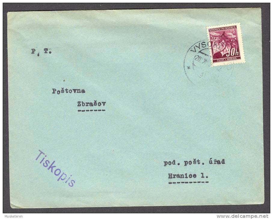 Germany Empire Occupation 1938-45 Böhmen & Mähren VYSOKÉ MYTO 1939 Cover Tiskopis - Storia Postale