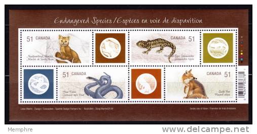 2006  Espèces En Danger Marte, Salamandre, Serpent, Renard Sc 2173 ** Feuillet - Unused Stamps