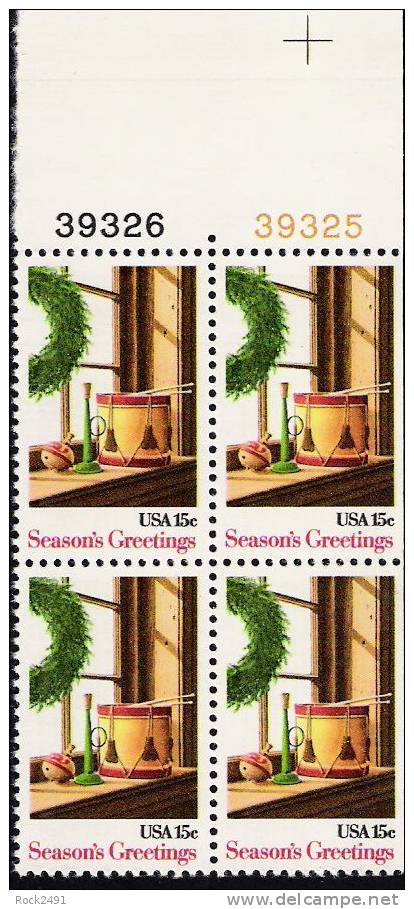 US Scott 1843 - Plate Block Of 4- Christmas 1980 15 Cent - Mint Never Hinged - Numéros De Planches