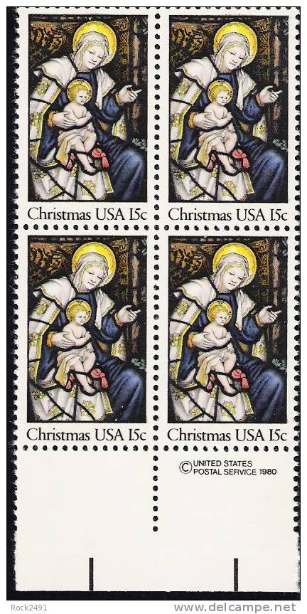 US Scott 1842 - Copyright Block Of 4 - Christmas 1980-religious 15 Cent - Mint Never Hinged - Blocs-feuillets