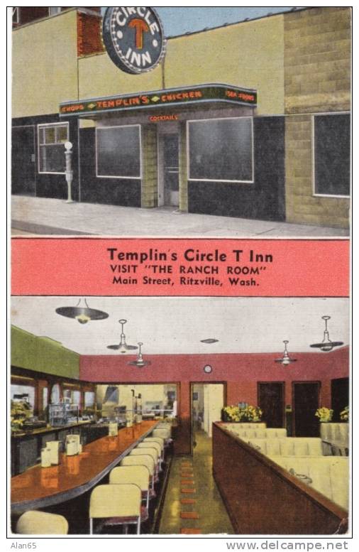 Ritzville WA, Adams County, Linen Restaurant Postcard, Templin's Cirlce T Inn, Lunch Counter - Autres & Non Classés