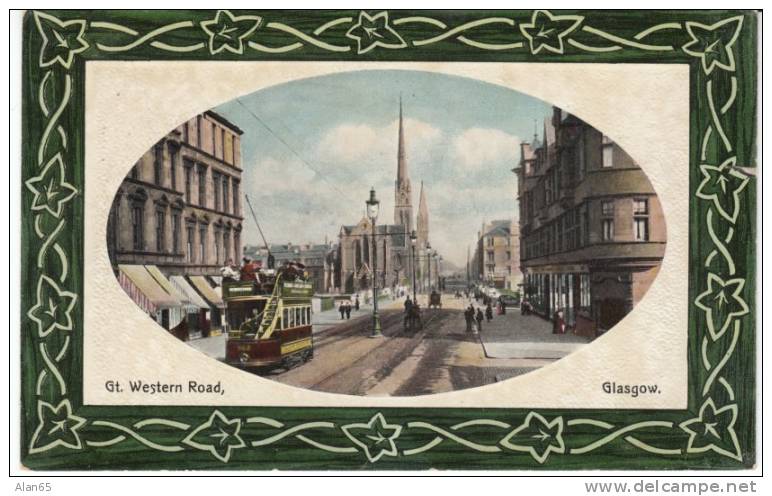 Great Western Road Glasgow Scotland 1910s Vintage Postcard - Lanarkshire / Glasgow
