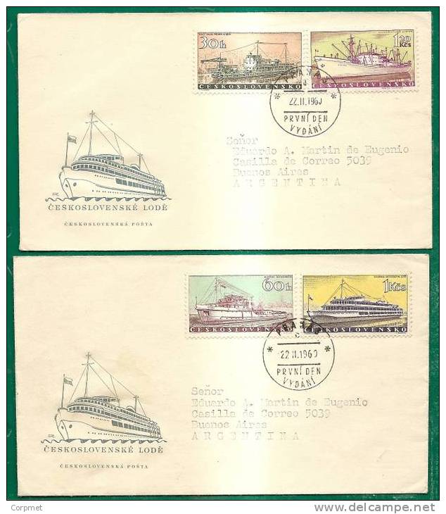 FLOTTE MARCHANDE - BATIMENTS DIVERS - VF TCHÉCOSLOVAQUIE 1960 - 2 FIRST DAY COVERS Sent To ARGENTINA - Marittimi