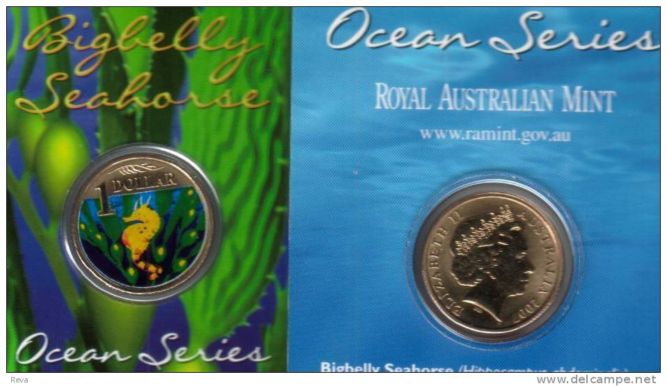 AUSTRALIA $1 OCEAN SERIES  SEAHORSE COLOURED QEII HEAD 1 YEAR TYPE 2007 UNC NOT RELEASED  READ DESCRIPTION CAREFULLY!! - Sets Sin Usar &  Sets De Prueba