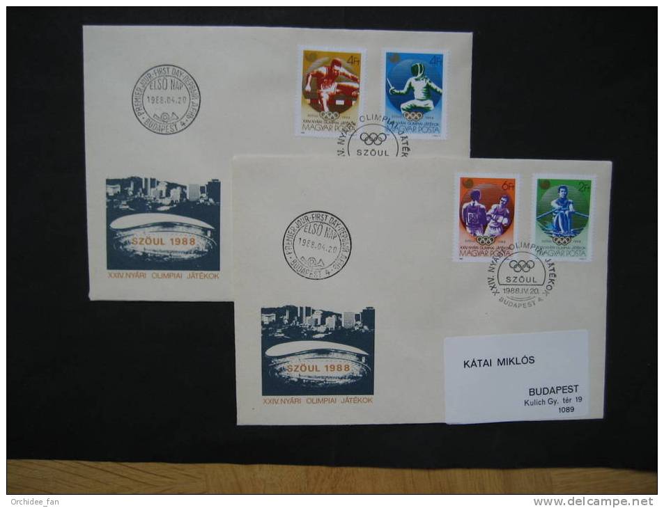 Ungarn 1988 Olympische Sommerspiele Seoul  Mi 3959A-3962A FDC`s - Zomer 1988: Seoel