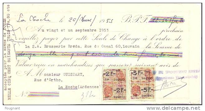 BELGIQUE : 1953: Quittance De La BRASSERIE BREDA,Rue Du Canal,60,LOUVAIN Pour Mr Guissart,Rue D´Ortho,LA ROCHE. - Invoices
