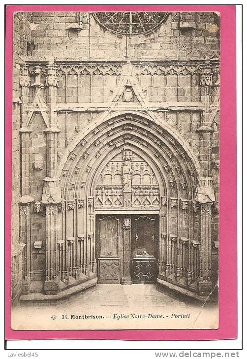 MONTBRISON  . N° 34 . EGLISE N.D. D ESPERANCE. PORTAIL  . TIMBRE ANNEE 1910 - Montbrison