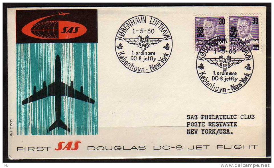 Première Liaison Aerienne Copenhagen - New-York Le 01/05/1960 , SAS - Airmail