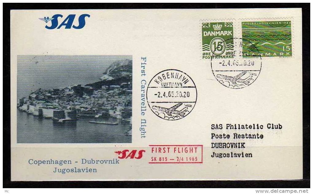 Première Liaison Aerienne Copenhagen - Dubrovnik Le 02/04/1965 , SAS - Poste Aérienne