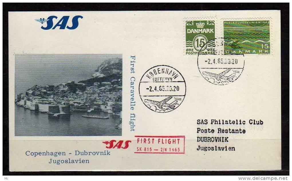Première Liaison Aerienne Copenhagen - Dubrovnik Le 02/04/1965 , SAS - Airmail