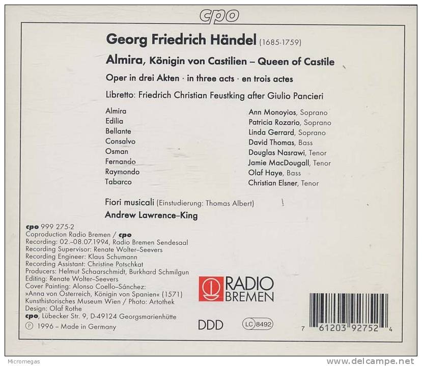 Haendel : Almira, Andrew Lawrence-King - Opéra & Opérette