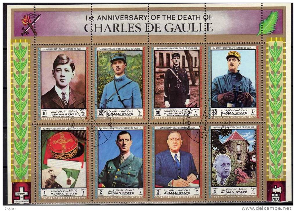 Gedenken An General Charles De Gaulle VAE Ajman 2013/0, 4 - Block Plus ZD O 20€ - De Gaulle (General)