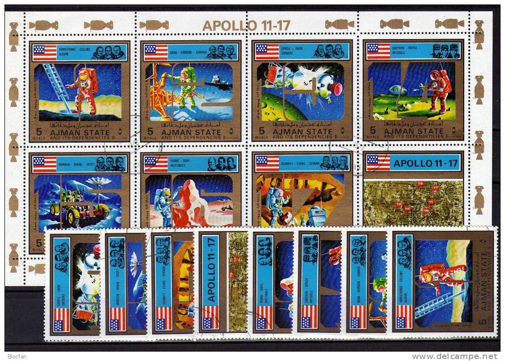 USA Raumfahrtprogramm Apollo 11 Bis 17 VAE Ajman 2669/6, 6ZD, 4 - Block, KB O 55€ - Collections