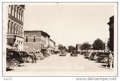 Knoxville Iowa Real Photo Postcard, C1940s Vintage Street Scene Autos Trucks Business - Andere & Zonder Classificatie