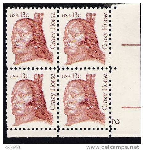 US Scott 1855 - Plate Block Of 4 - Plate No 2 - Crazy Horse 13 Cent - Mint Never Hinged - Plate Blocks & Sheetlets