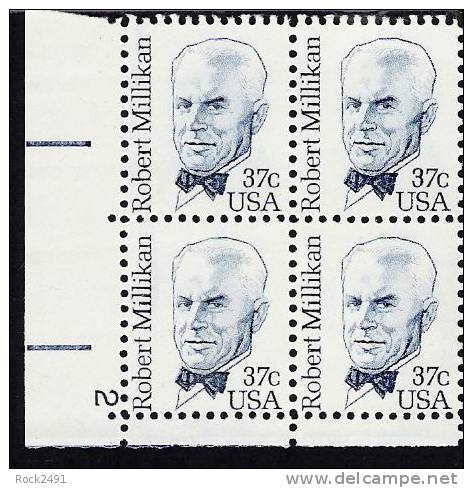 US Scott 1866 - Plate Block Of 4 - Plate No 2 - Robert Millikan 37 Cent - Mint Never Hinged - Plattennummern