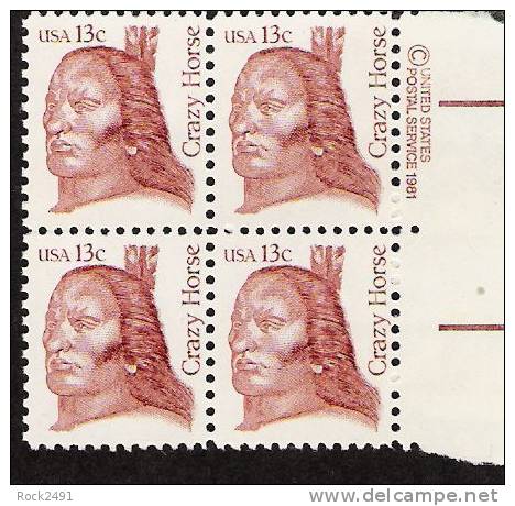 US Scott 1855 - Copyright Block Of 4 - Crazy Horse 13 Cent - Mint Never Hinged - Blocchi & Foglietti