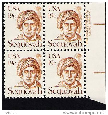 US Scott 1859 - Copyright Block Of 4 - Sequoyah 19 Cent - Mint Never Hinged - Blocs-feuillets
