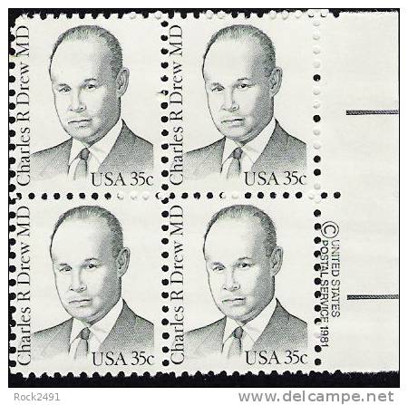 US Scott 1865 - Copyright Block Of 4 - Charles Drew 35 Cent - Mint Never Hinged - Blocks & Sheetlets