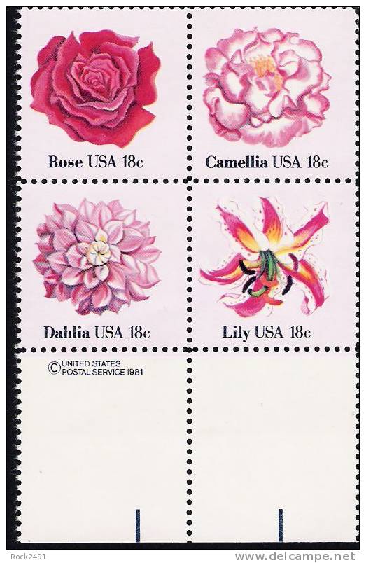 US Scott 1879a (1876 1877 1878 1879) - Copyright Block Of 4 - Flowers 18 Cent - Mint Never Hinged - Blocs-feuillets