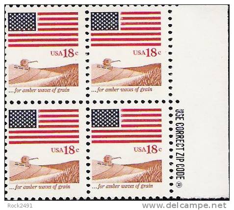 US Scott 1890 - Zip Block Of 4 - Flag And Anthem 18 Cent - Mint Never Hinged - Blocs-feuillets