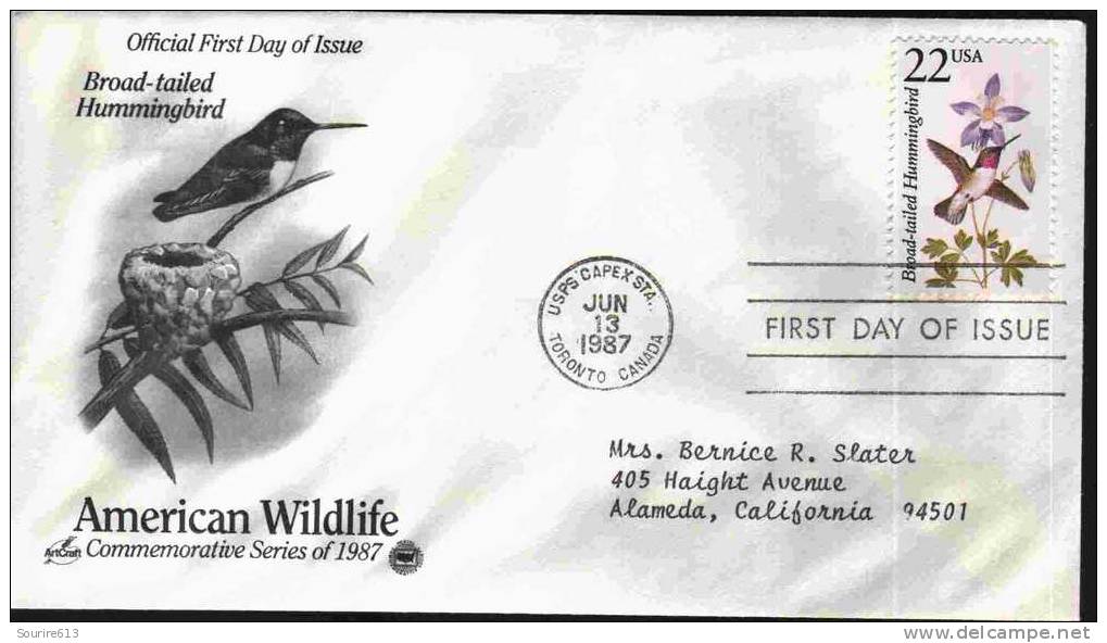 Fdc Usa 1987 Oiseaux Colibri Broad-tailed Hummingbird - Colibris