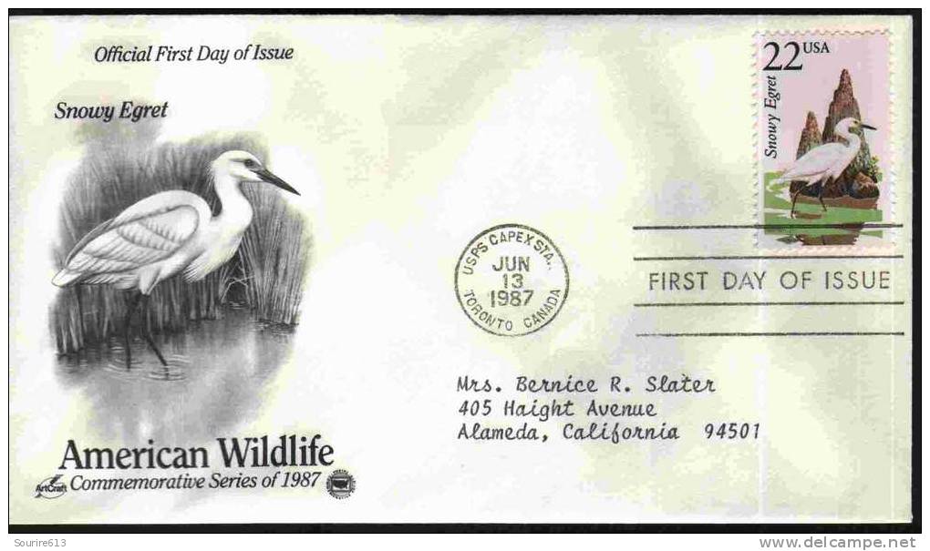 Fdc Usa 1987 Oiseaux Cigognes & échassiers L´aigrette Snowy Egret - Cigognes & échassiers