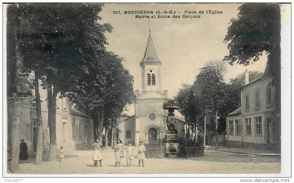 Montgeron : L´église, L'école De Garçons Et La Place En 1918 (animée). - Montgeron