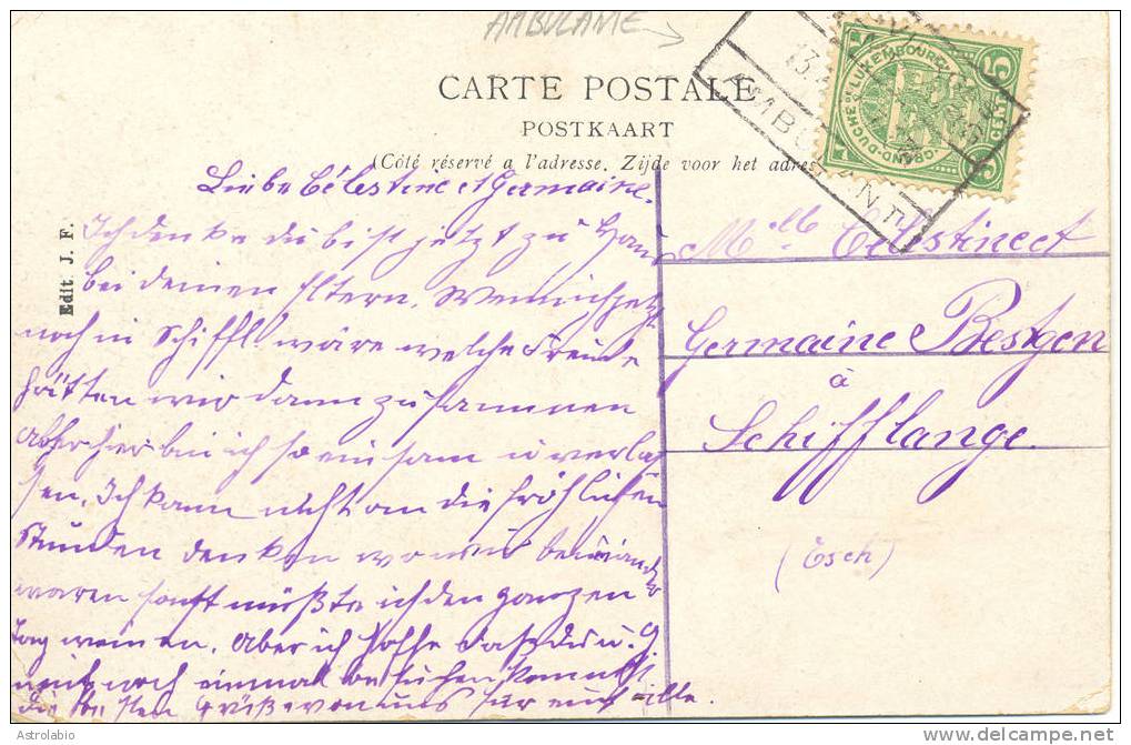 Luxembourg 1907 " Ambulant " Obliteration Sur Carte Postale. Voir 2 Scan - 1907-24 Wapenschild