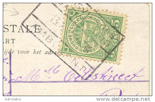 Luxembourg 1907 " Ambulant " Obliteration Sur Carte Postale. Voir 2 Scan - 1907-24 Ecusson