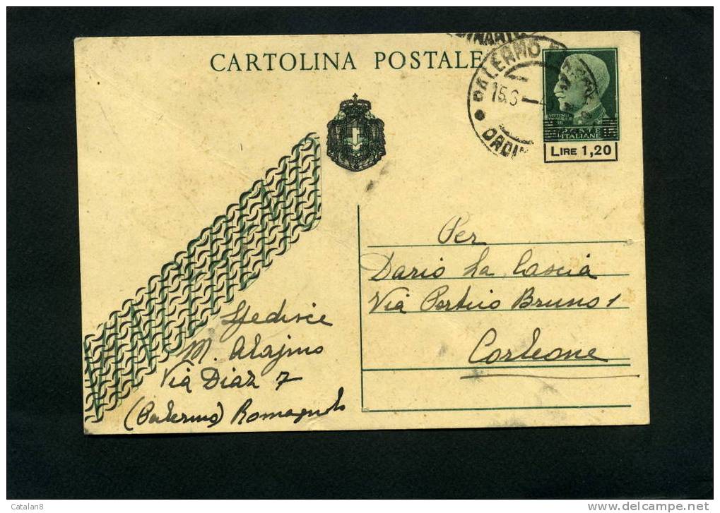 F454 STORIA POSTALE LUOGOTENENZA CARTOLINA  POSTALE C.15 VINCEREMO SOPRASTAMPA TAPPETO III TIPO L.1,20 - Marcofilía