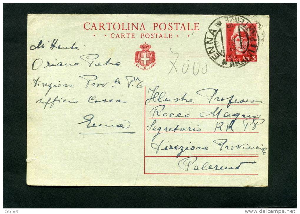 F463 STORIA POSTALE LUOGOTENENZA CARTOLINA  POSTALE L. 3 TURRITA ROSSO USATO PER INTERNO - Marcophilie