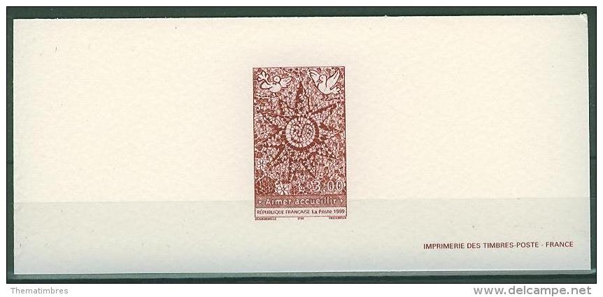 GRA3255 Aimer Accueillir Mosaique Soleil Colombe 3255 France 1999 Gravure Officielle - Duiven En Duifachtigen