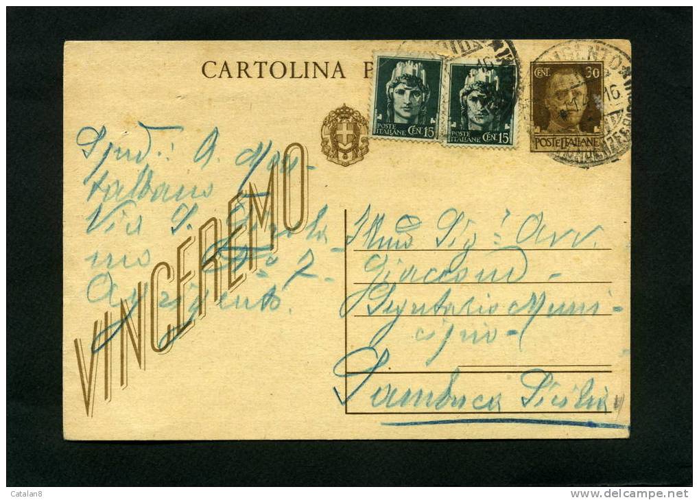 F471 STORIA POSTALE  R.S.I. CARTOLINA  POSTALE VINCEREMO C. 30 + C. 15 X 2 - Marcophilie