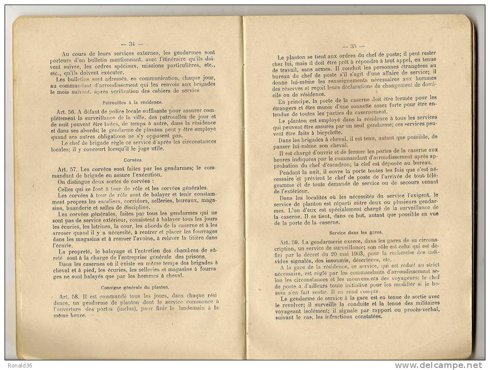 Livre Service Intérieur De La Gendarmerie Départementale 1927 Imprimerie Militaire CHARLES LAVAUZELLE PARIS - Französisch