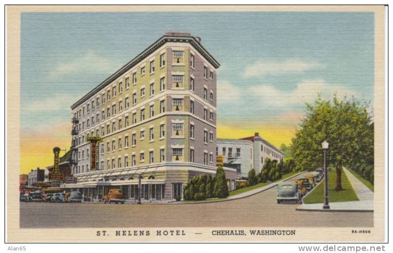 Chehalis WA St. Helens Hotel On 1939 Vintage Curteich Linen Postcard, Lewis County Lodging - Sonstige & Ohne Zuordnung