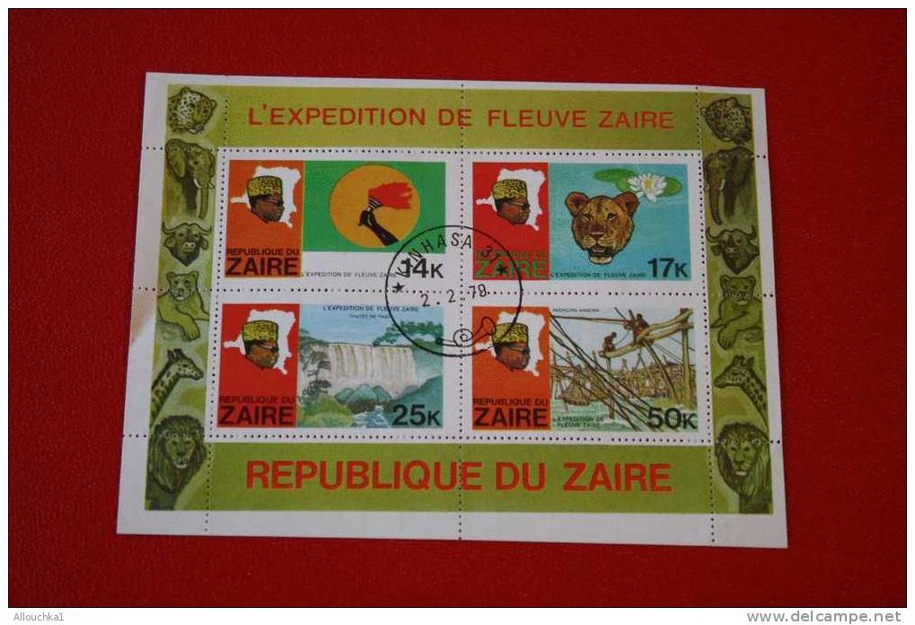 BLOC DU CONGO KINSHASA -EX REPUBLIQUE DU ZAIRE -LION -  BARRAGE -EXPEDITION DU FLEUVE ZAIRE-PECHEURS WAG-CHUTE DE L INZI - Gebruikt