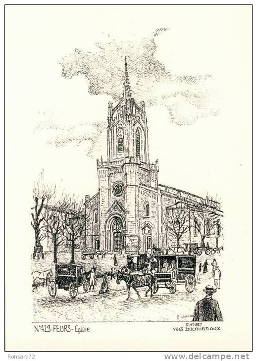 42 FEURS - Eglise  - Illustration Yves Ducourtioux - Feurs