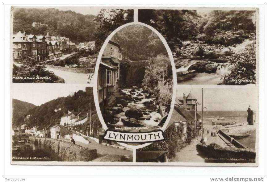Lynmouth. West Lyn And Bridge. Watersmeet. Harbour From Mars Hill. Harbour & Mars Hill. From Above Bridge. - Lynmouth & Lynton