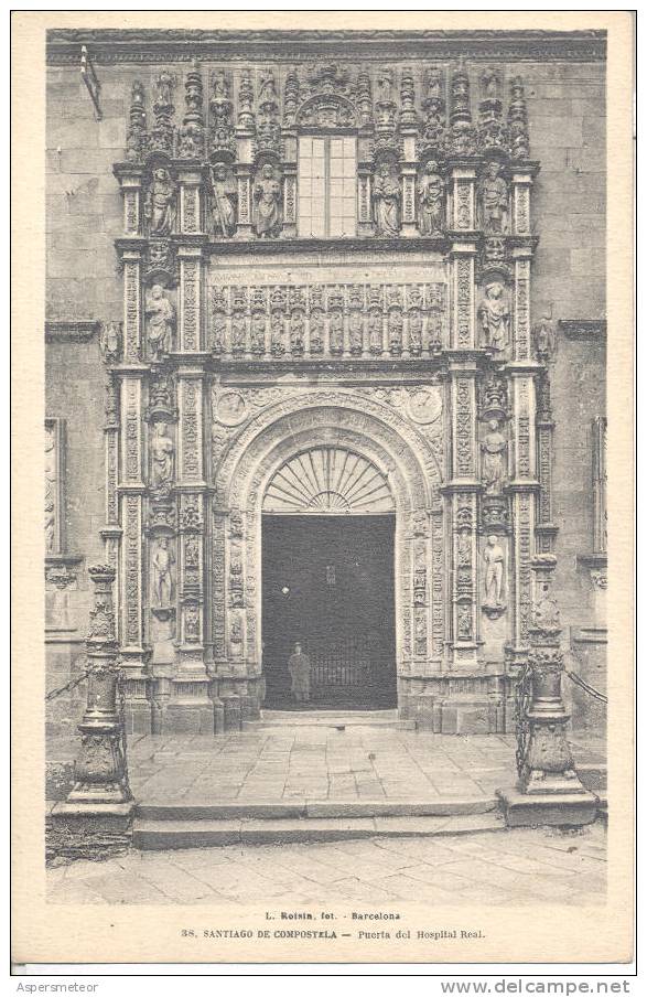 ESPAÑA, GALICIA, SANTIAGO DE COMPOSTELA - PUERTA DEL HOSPITAL REAL CPA POSTAL CUAC - Santiago De Compostela