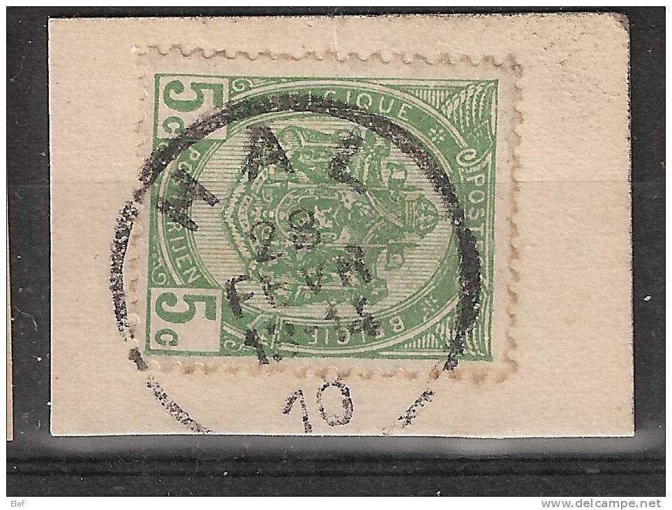 BELGIQUE, Yvert N° 83 , 5 C  , "Armoiries " Avec Cachet De HAL Du 28 FEVRIER 1910,  S / Fragment ;  TB - Otros & Sin Clasificación