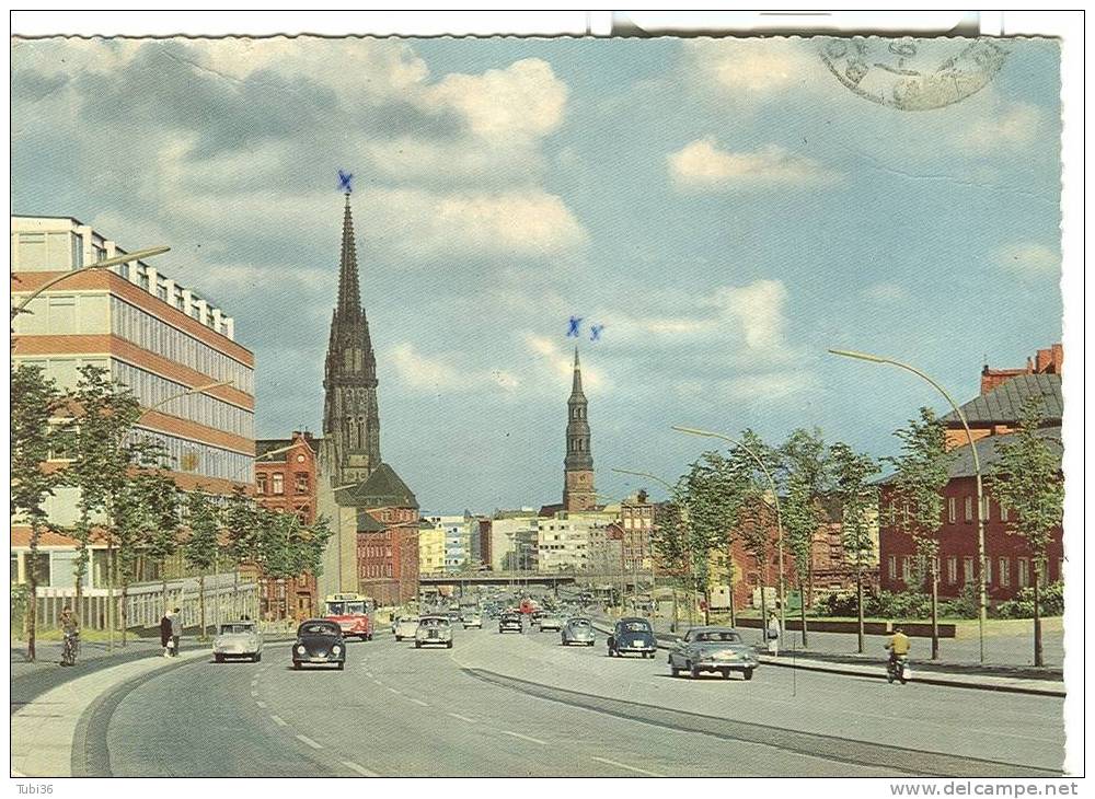 HAMBURG - OST - WEST - STRASSE - COLORI  VIAGGIATA 1963  PER ITALIA - ANIMATA E VETTURE DI EPOCA. - Harburg