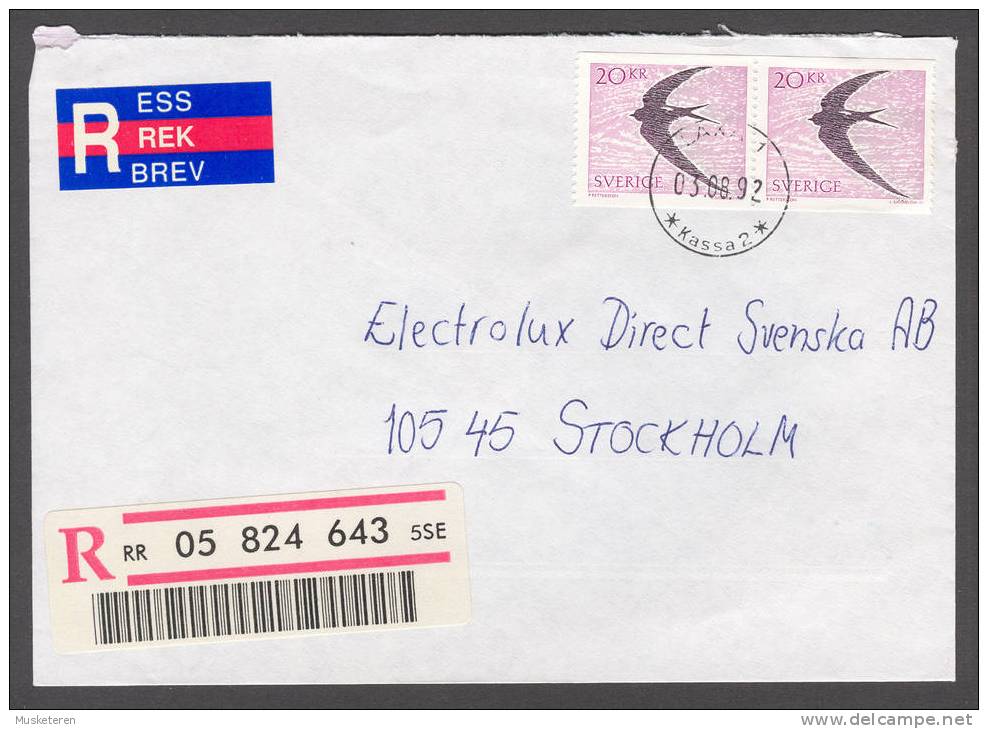 Sweden Registered Recommandéee Eilboten Deluxe Laxå Cancel Cover 1992 Bird Mauersegler - Lettres & Documents