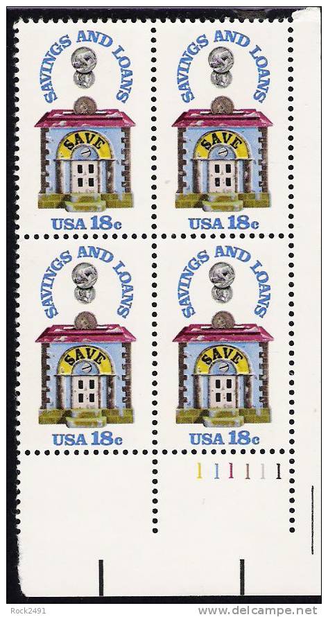 US Scott 1911 - Plate Block Of 4 Lower Right No 111111 - Savings And Loans 18 Cent - Mint Never Hinged - Plate Blocks & Sheetlets