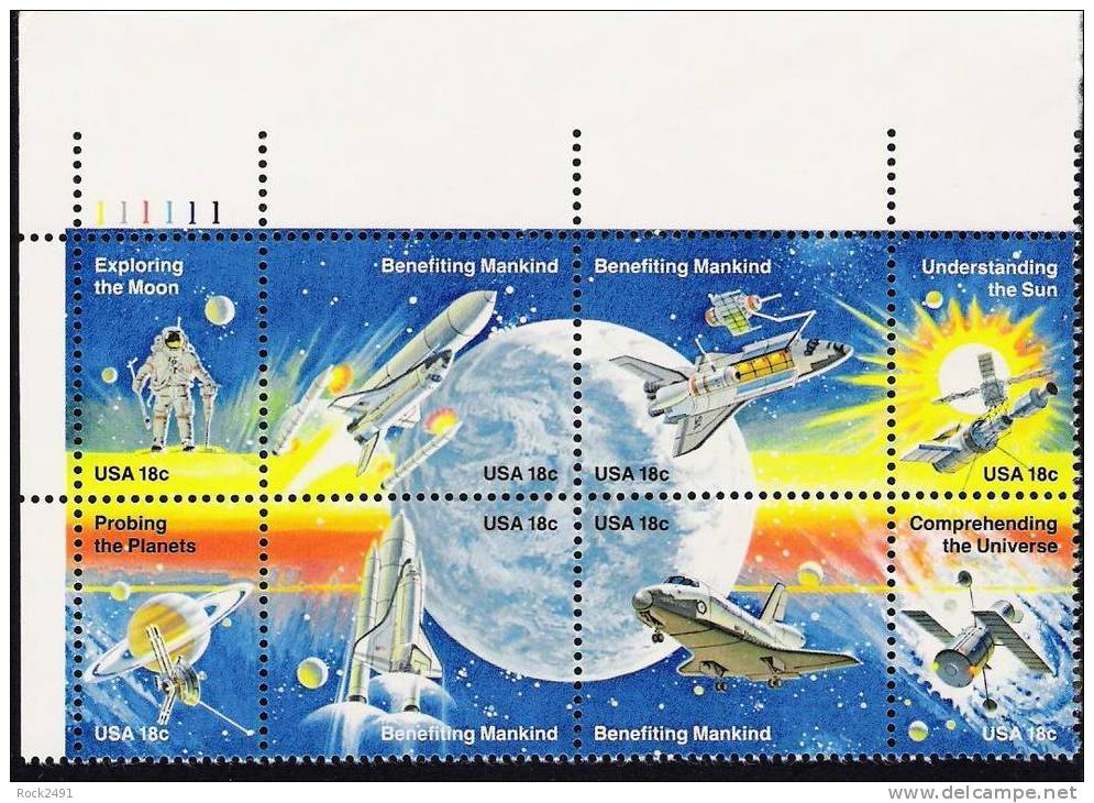 US Scott 1919a - Plate Block Of 8 Upper Left No 111111 - Space Shuttle 18 Cent - Mint Never Hinged - Numéros De Planches