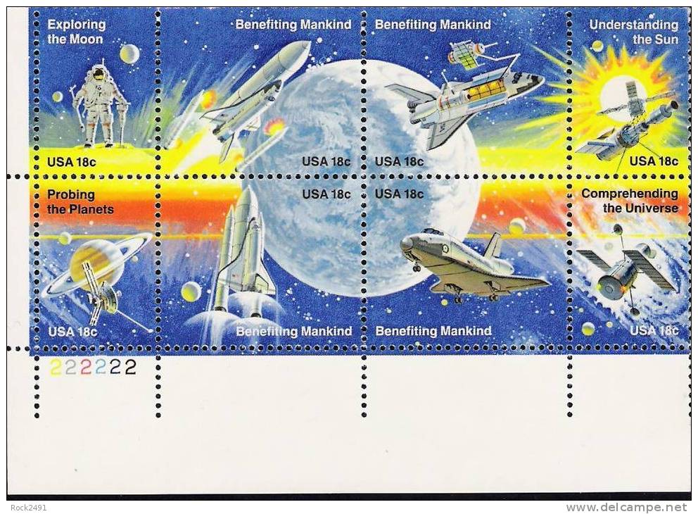 US Scott 1919a - Plate Block Of 8 Lower Left No 222222 - Space Shuttle 18 Cent - Mint Never Hinged - Plate Blocks & Sheetlets